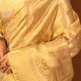 Luminous Gold With Floral Jaal And Ornate Border On Kanjivaram Tissue Silk Saree