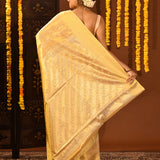 Luminous Gold With Floral Jaal And Ornate Border On Kanjivaram Tissue Silk Saree