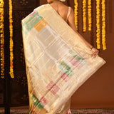 Gold With Multicolour Pastel Rangkat Patchwork Weaving On Kanjivaram Silk Saree