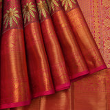 Magenta Pink Kanjivaram Silk Saree With Gold Sunflower Buttas & Rich Antique Gold Zari Border