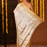 Silver With Dual-Tone Gold Zari Pallu On Kanjivaram Silk Saree