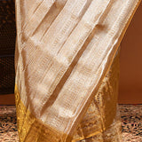 Silver With Dual-Tone Gold Zari Pallu On Kanjivaram Silk Saree