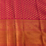 Magenta Pink Kanjivaram Silk Saree With Gold Sunflower Buttas & Rich Antique Gold Zari Border