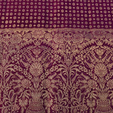 Parrot Green & Royal Purple Kanjivaram Silk Saree With Floral Jaal Body & Kalash Motif Pallu