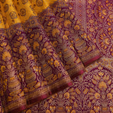 Mustard Yellow & Deep Purple Kanjivaram Silk Saree With Floral Jaal Body & Grand Kalash Pallu