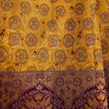 Mustard Yellow & Deep Purple Kanjivaram Silk Saree With Floral Jaal Body & Grand Kalash Pallu