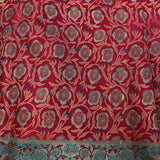 Crimson Red & Teal Kanjivaram Silk Saree With All-Over Floral Jaal & Grand Kalash Pallu