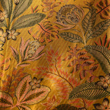 Golden Yellow Kanjivaram Silk Saree With Tropical Leaf Floral Jaal & Dark Forest Green Zari Border