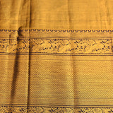 Golden Yellow Kanjivaram Silk Saree With Tropical Leaf Floral Jaal & Dark Forest Green Zari Border