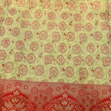 Pista Green & Scarlet Red Kanjivaram Silk Saree With Floral Butti Body & Grand Kalash Pallu