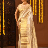 Antique Gold With Silver-Edged Zari Weave Kanjivaram Silk Saree