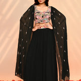 Black Chinon Georgette Indo-Western Set
