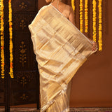 Antique Gold With Silver-Edged Zari Weave Kanjivaram Silk Saree