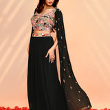 Black Chinon Georgette Indo-Western Set