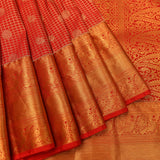 Classic Red & Pure Gold Kanjivaram Silk Saree With Gold Checks, Medallion Buttas & Peacock Zari Pallu