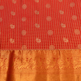 Classic Red & Pure Gold Kanjivaram Silk Saree With Gold Checks, Medallion Buttas & Peacock Zari Pallu