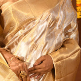 Silver And Gold With Dual-Tone Zari Check Weaving On Kanjivaram Silk Saree