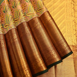 Blush Peach Kanjivaram Silk Saree With Multicolour Tropical Botanical Jaal & Antique Copper Zari Border