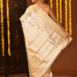 Silver And Gold With Dual-Tone Zari Check Weaving On Kanjivaram Silk Saree