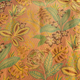 Blush Peach Kanjivaram Silk Saree With Multicolour Tropical Botanical Jaal & Antique Copper Zari Border
