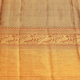 Blush Peach Kanjivaram Silk Saree With Multicolour Tropical Botanical Jaal & Antique Copper Zari Border