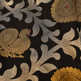 Midnight Black & Hot Pink Kanjivaram Silk Saree With Silver Leaf Jaal, Grand Sunflower Buttas & Paisley Pallu
