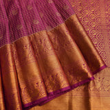 Vibrant Magenta & Pure Gold Kanjivaram Silk Saree With Gold Checks, Paisley Buttas & Scrolling Vine Pallu