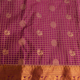 Vibrant Magenta & Pure Gold Kanjivaram Silk Saree With Gold Checks, Paisley Buttas & Scrolling Vine Pallu