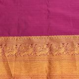 Vibrant Magenta & Pure Gold Kanjivaram Silk Saree With Gold Checks, Paisley Buttas & Scrolling Vine Pallu