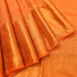 Tangerine Orange Self-Tone Kanjivaram Silk Saree With Gold Checks, Floral Buttas & Paisley Zari Pallu