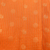 Tangerine Orange Self-Tone Kanjivaram Silk Saree With Gold Checks, Floral Buttas & Paisley Zari Pallu