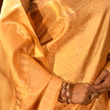 Luminous Light Gold Kanjivaram Silk Saree With All-Over Geometric Brocade