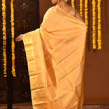 Luminous Light Gold Kanjivaram Silk Saree With All-Over Geometric Brocade