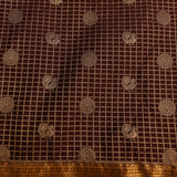 Deep Burgundy & Pure Gold Kanjivaram Silk Saree With Gold Checks, Peacock Buttas & Scrolling Vine Pallu