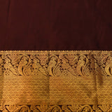 Deep Chocolate Brown & Antique Gold Kanjivaram Silk Saree With Silver-Gold Lotus Jaal & Peacock Pallu