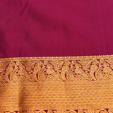 Deep Magenta & Antique Gold Kanjivaram Silk Saree With Silver-Gold Lotus Jaal & Peacock Scrolling Pallu