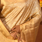 Cream Gold With Silver Floral Jaal Weave On Kanjivaram Silk Saree