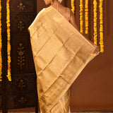 Cream Gold With Silver Floral Jaal Weave On Kanjivaram Silk Saree