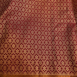 Deep Crimson & Pure Gold Kanjivaram Silk Saree With Dense Mini Floral Jaal & Peacock Scrolling Pallu