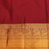 Deep Crimson & Pure Gold Kanjivaram Silk Saree With Dense Mini Floral Jaal & Peacock Scrolling Pallu