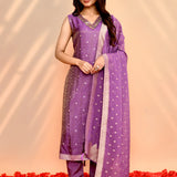 Bright Purple Tissue Silk Floral Kurta Set