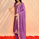 Bright Purple Tissue Silk Floral Kurta Set