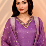 Bright Purple Tissue Silk Floral Kurta Set