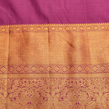 Plum Purple & Antique Gold Kanjivaram Silk Saree With Gold Checks, Floral Buttas & Yazhi Scrolling Pallu