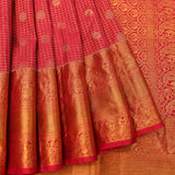 Bright Red & Pure Gold Kanjivaram Silk Saree With Gold Checks, Medallion Buttas & Peacock Scrolling Pallu