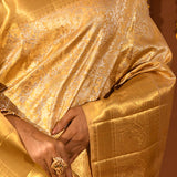 Yellow Gold With Floral Jaal Silver Accent Zari On Kanjivaram Silk Saree
