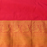 Bright Red & Pure Gold Kanjivaram Silk Saree With Gold Checks, Medallion Buttas & Peacock Scrolling Pallu