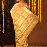 Yellow Gold With Floral Jaal Silver Accent Zari On Kanjivaram Silk Saree