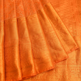 Pure Orange Self-Tone Kanjivaram Silk Saree With Silver Floral Vine Jaal & Self Gold Diamond Zari Pallu