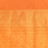 Pure Orange Self-Tone Kanjivaram Silk Saree With Silver Floral Vine Jaal & Self Gold Diamond Zari Pallu